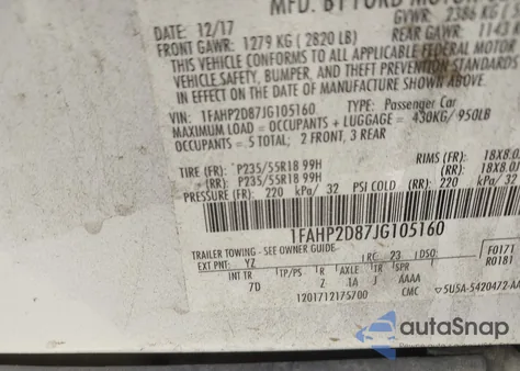 2018 Ford Taurus Se z USA, uszkodzony, nr VIN 1FAHP2D87JG105160